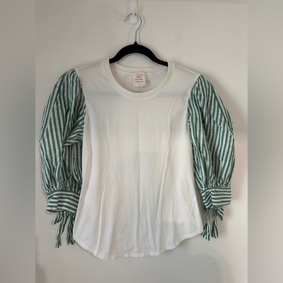 Cinq A Sept Women's White Green Carlie Tie Puff Sleeve Top Size S - Picture 8 of 8